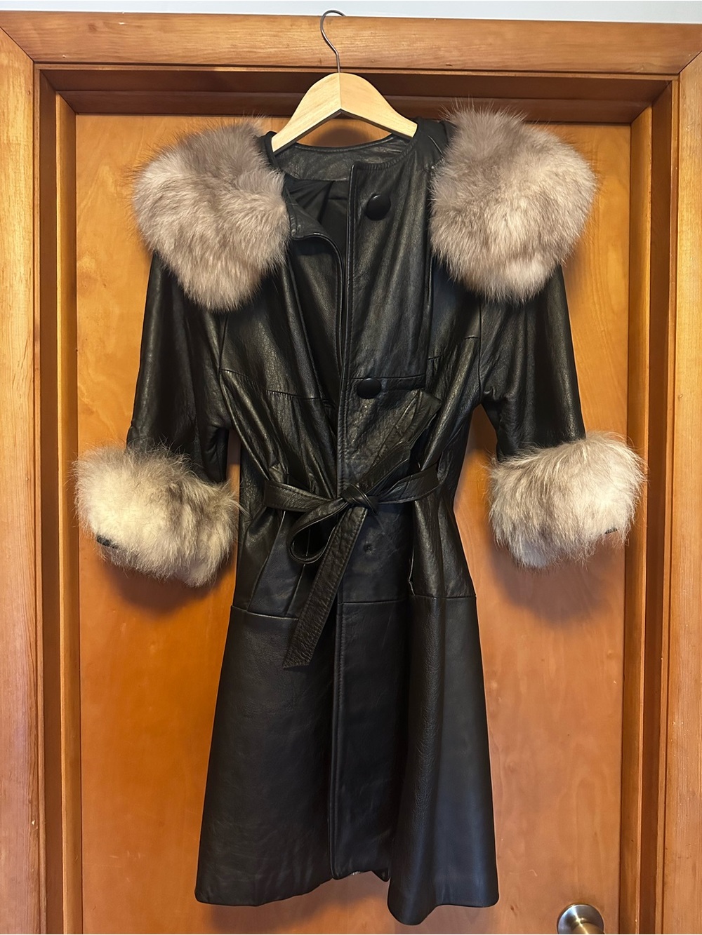 1970’s Genuine Leather Coat with Fur Trim - Women's